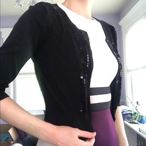Mandee Black Sequin Crop Cardigan Size Medium